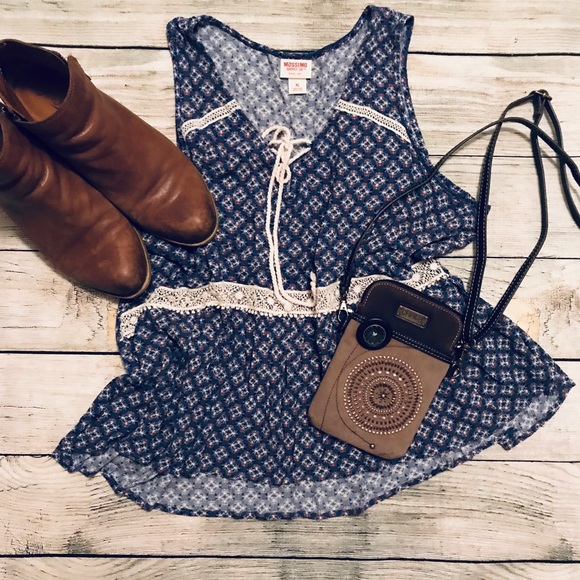 Mossimo Supply Co. Tops - Boho Blue Blouse Hi Low Cut